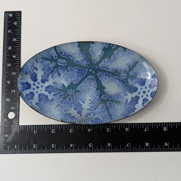 Mackintosh Enamels Snowflake Dish Blue Winter Trinket Tray Signed Oval Decor - Picture 8 of 11